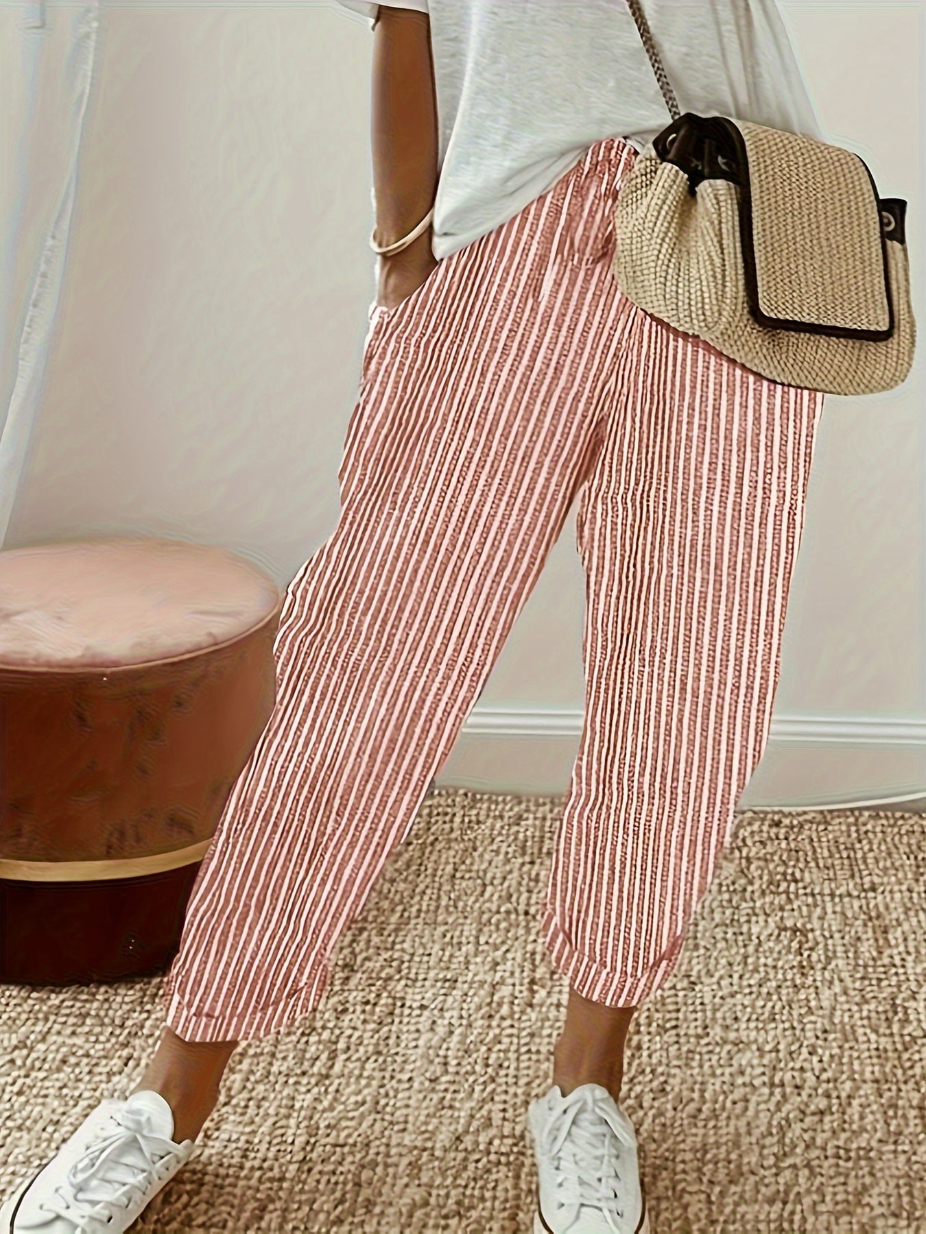 Angelica - Striped Slant Pocket Drawstring Pants for Women