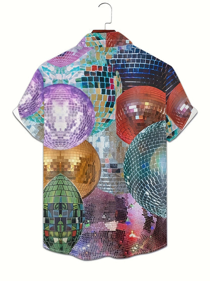 Brandon - Casual Button-Down Shirt with 3D Disco Ball Print for Men