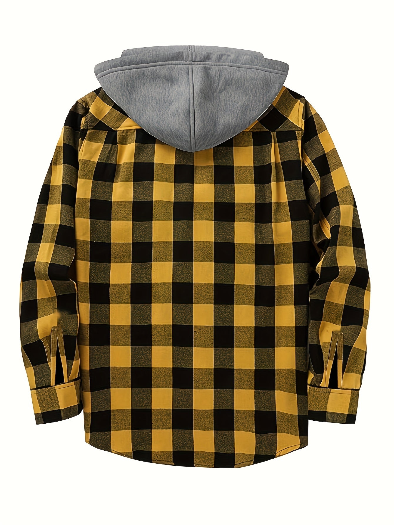 Harper - 2pcs Set Plaid Pattern Hooded Jacket  with Long Sleeve Button Up and Pockets for Men