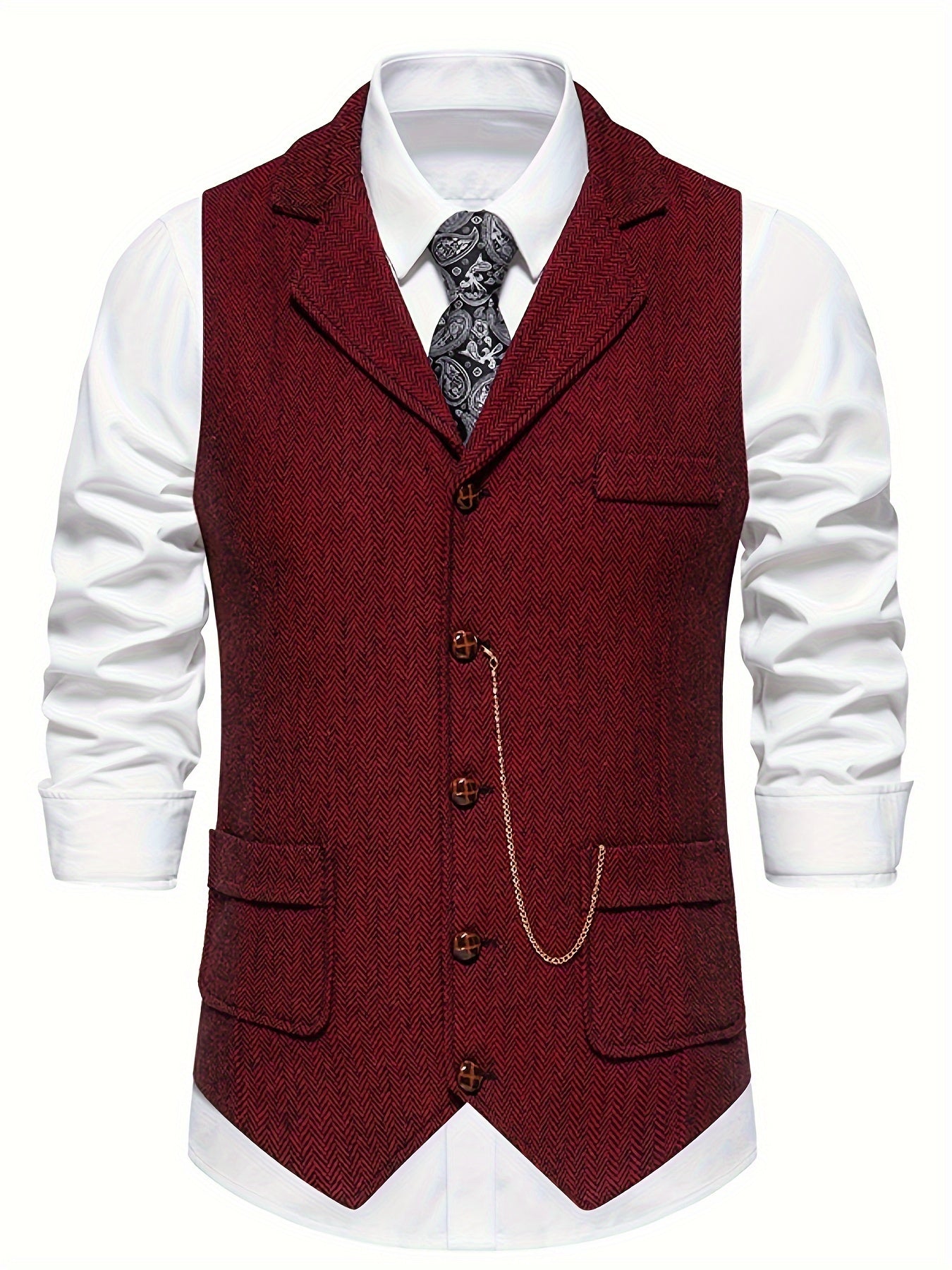 Clarence - Retro Herringbone Single Breasted Waistcoat for Men