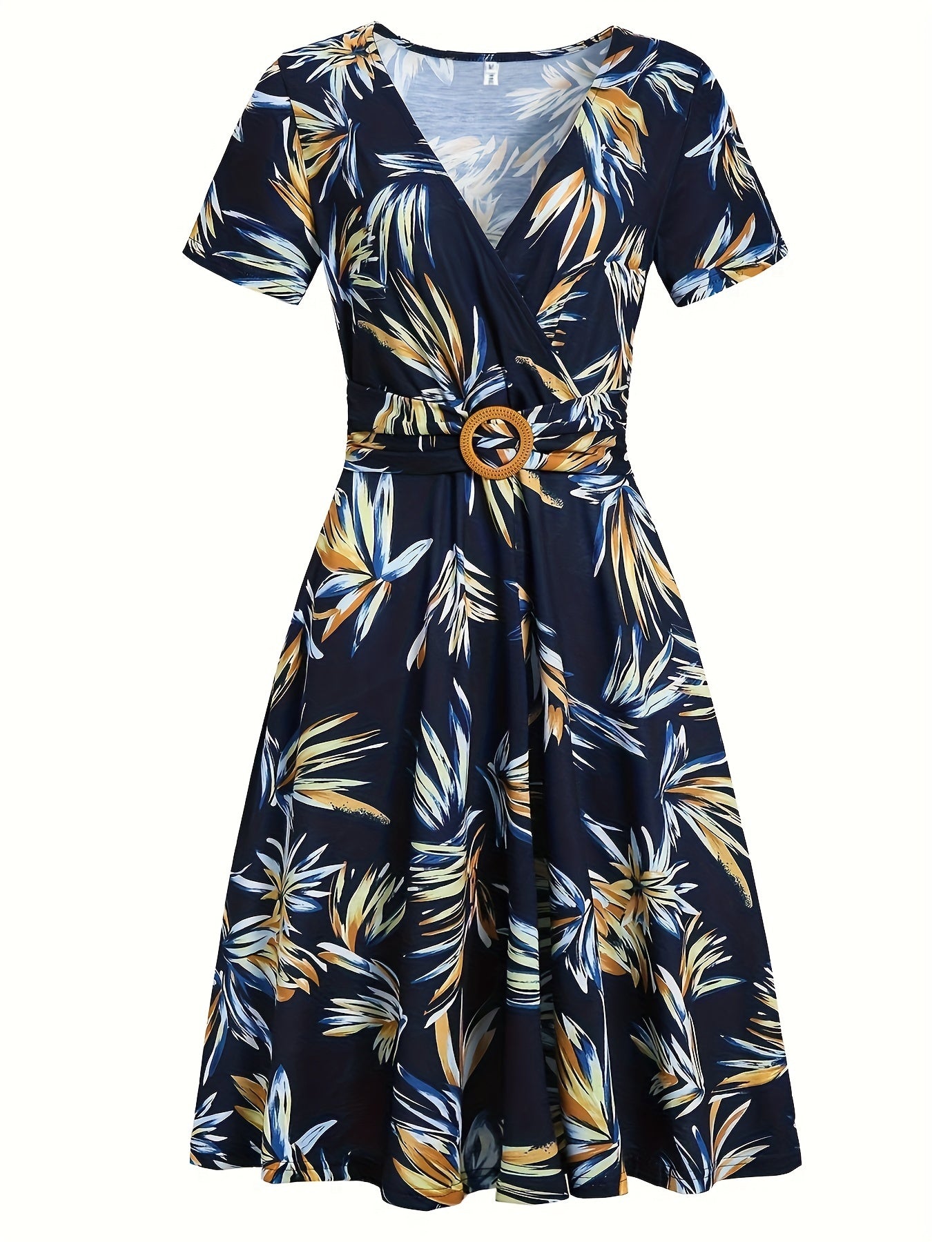 Brianna - Elegant Summer Dress with Floral Print and Ring Linked A-Line for Women