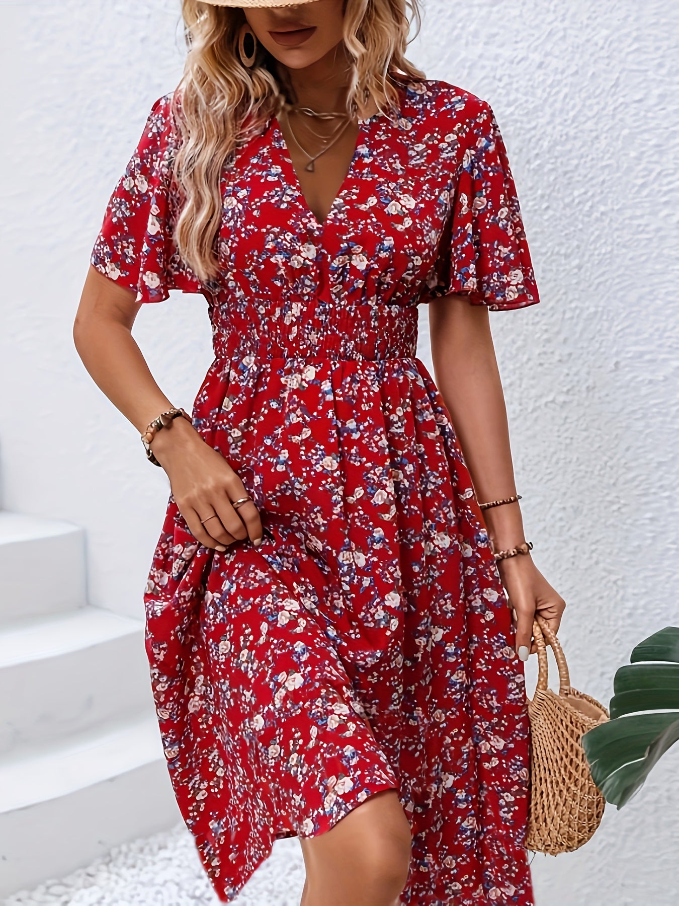 Laura – Floral Print Boho V Neck Dress