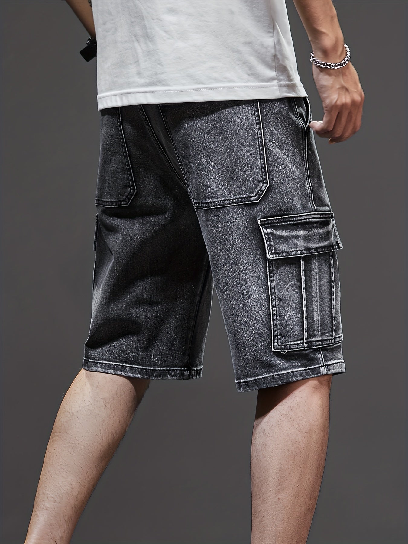 Joshua - Denim Cargo Shorts with Flap Pockets for Men