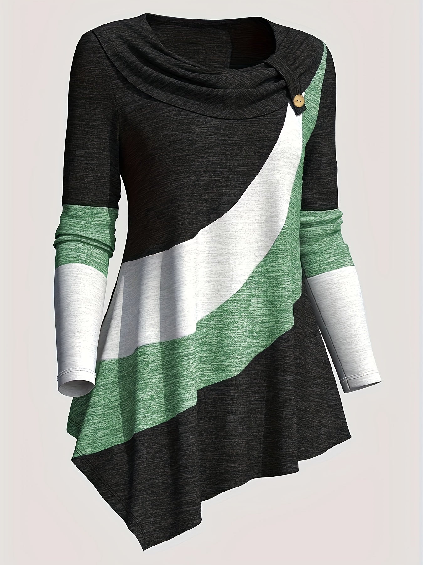 Amy – Patchwork Long Sleeve Asymmetrical T-Shirt