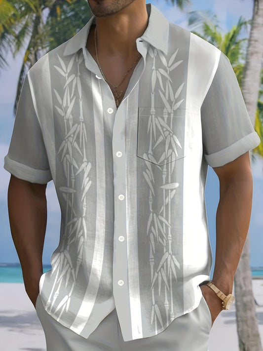 Ronald - Button Up Summer Shirt with Bamboo Print Short for Men