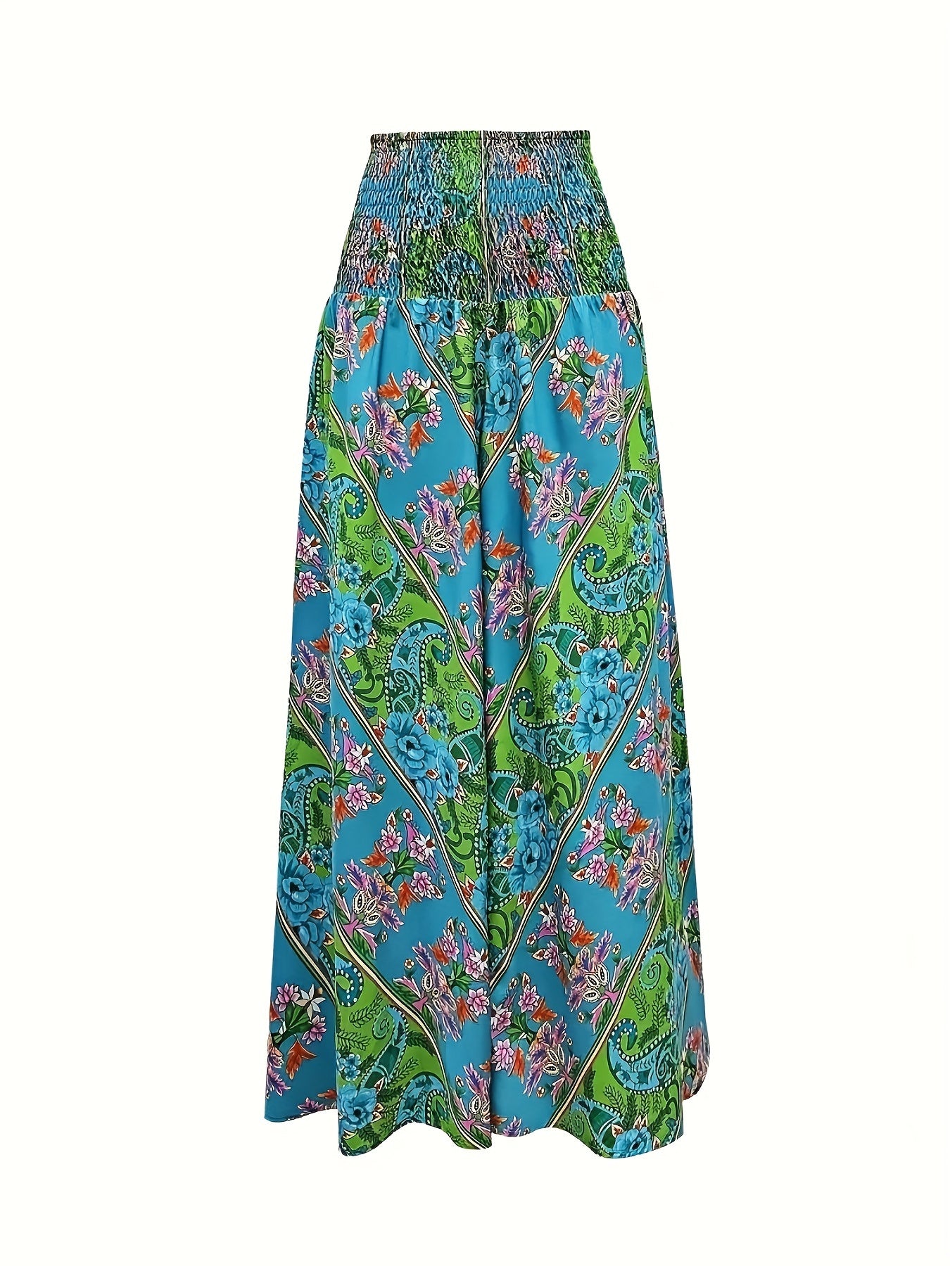 Jessica – Boho Shirred High Waist Floral Print Wide Leg Pants