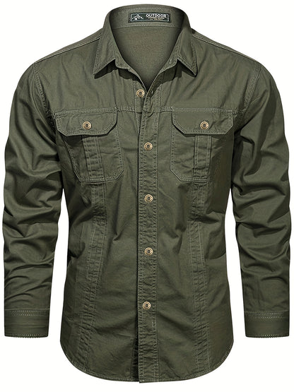 Michael - Long Sleeve Cargo Shirts with Button Up and Chest Pockets for Men