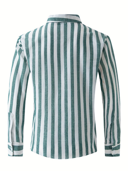 Elijah - Striped Long Sleeve Shirt with Cotton and Linen Blend for Men