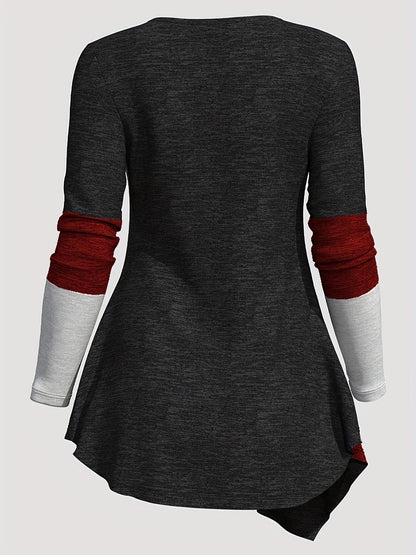 Amy – Patchwork Long Sleeve Asymmetrical T-Shirt