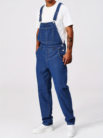 Tom – Washed Denim Overalls with Multi Pockets