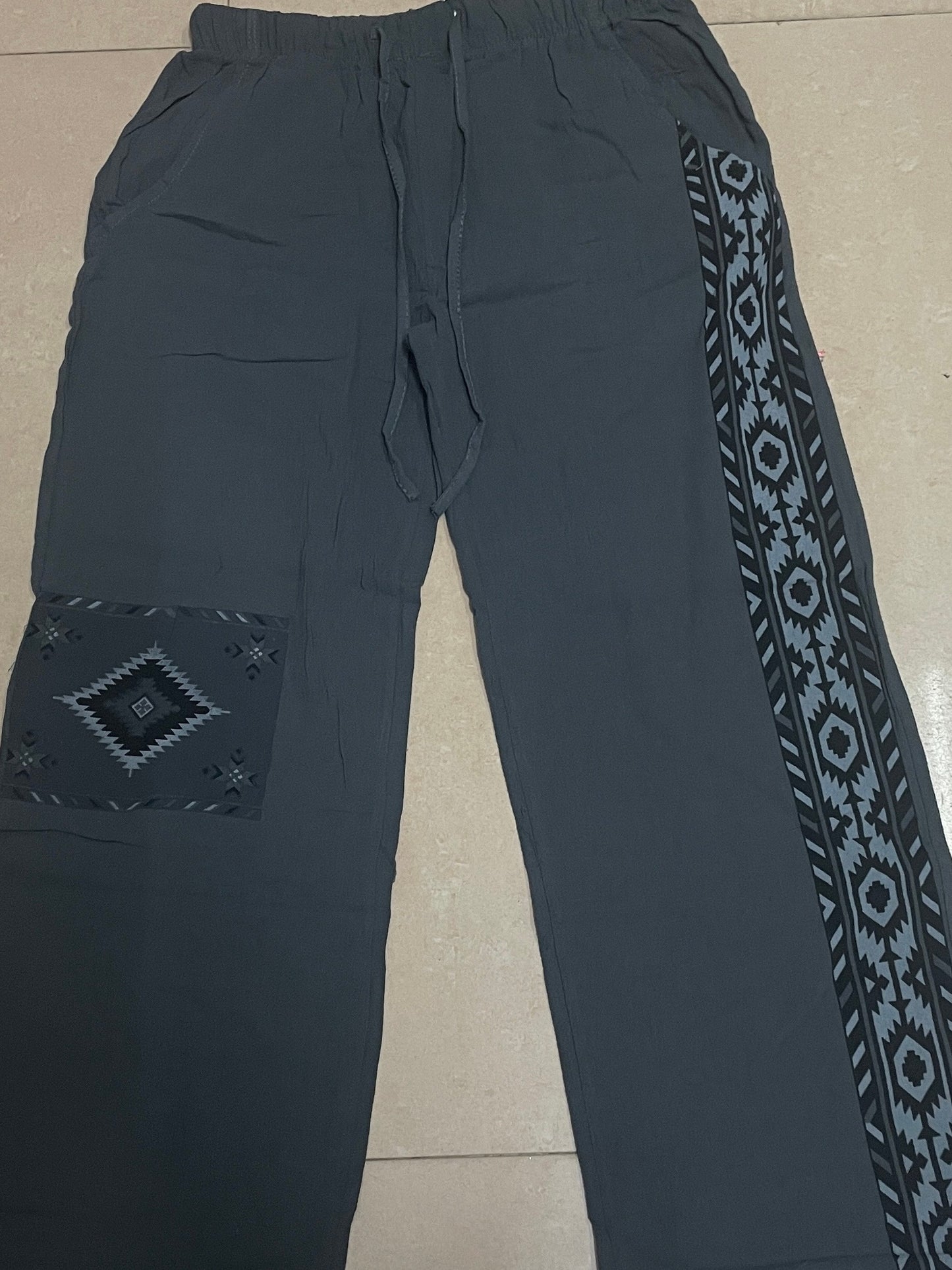 Jose - Stylish Loose Cotton Blend Pants with Geometric Pattern and Pockets for Men