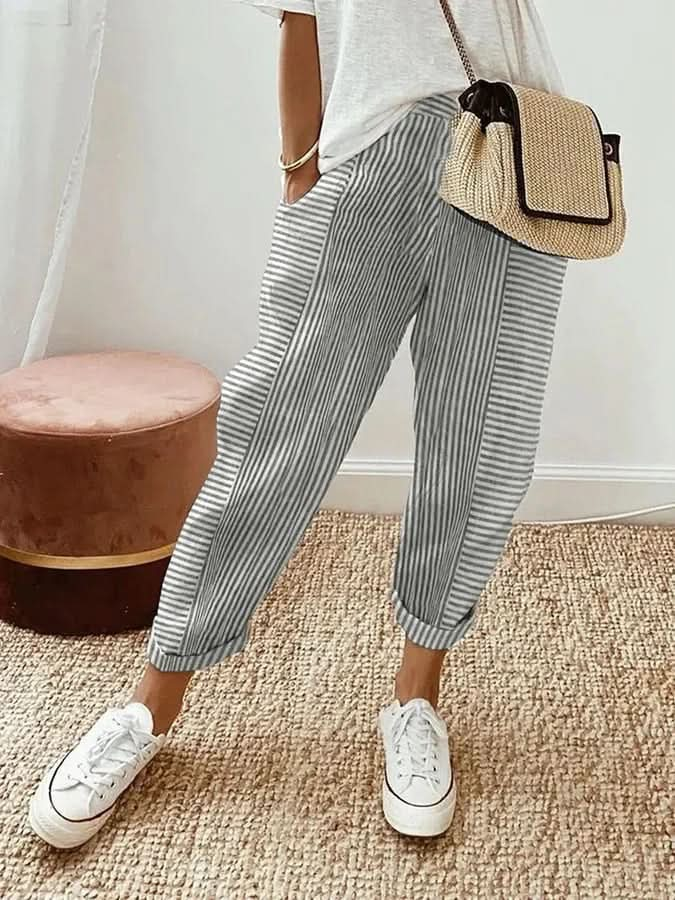 Victoria - Striped Cotton Pants