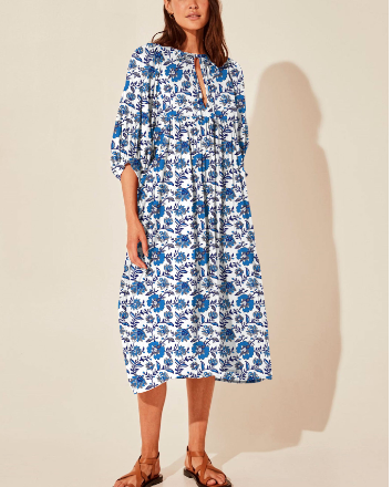 Susan - Floral Print V-Neck Dress with Lantern Sleeve for Women