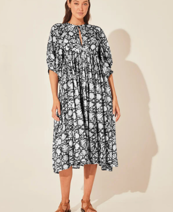 Susan - Floral Print V-Neck Dress with Lantern Sleeve for Women